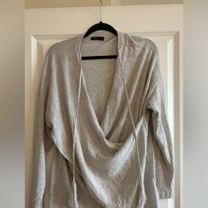 Women’s brand Fate- Gray Draped Long Sleeve sweater- faux wrap